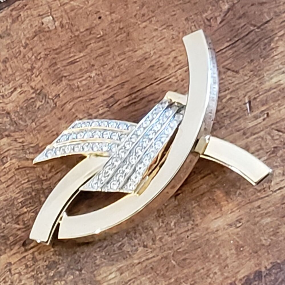 RARE Rhinestone Crystal AIDS Ribbon or Ichthys Fish Christian Pin Brooch Gold Pl - Picture 13 of 15